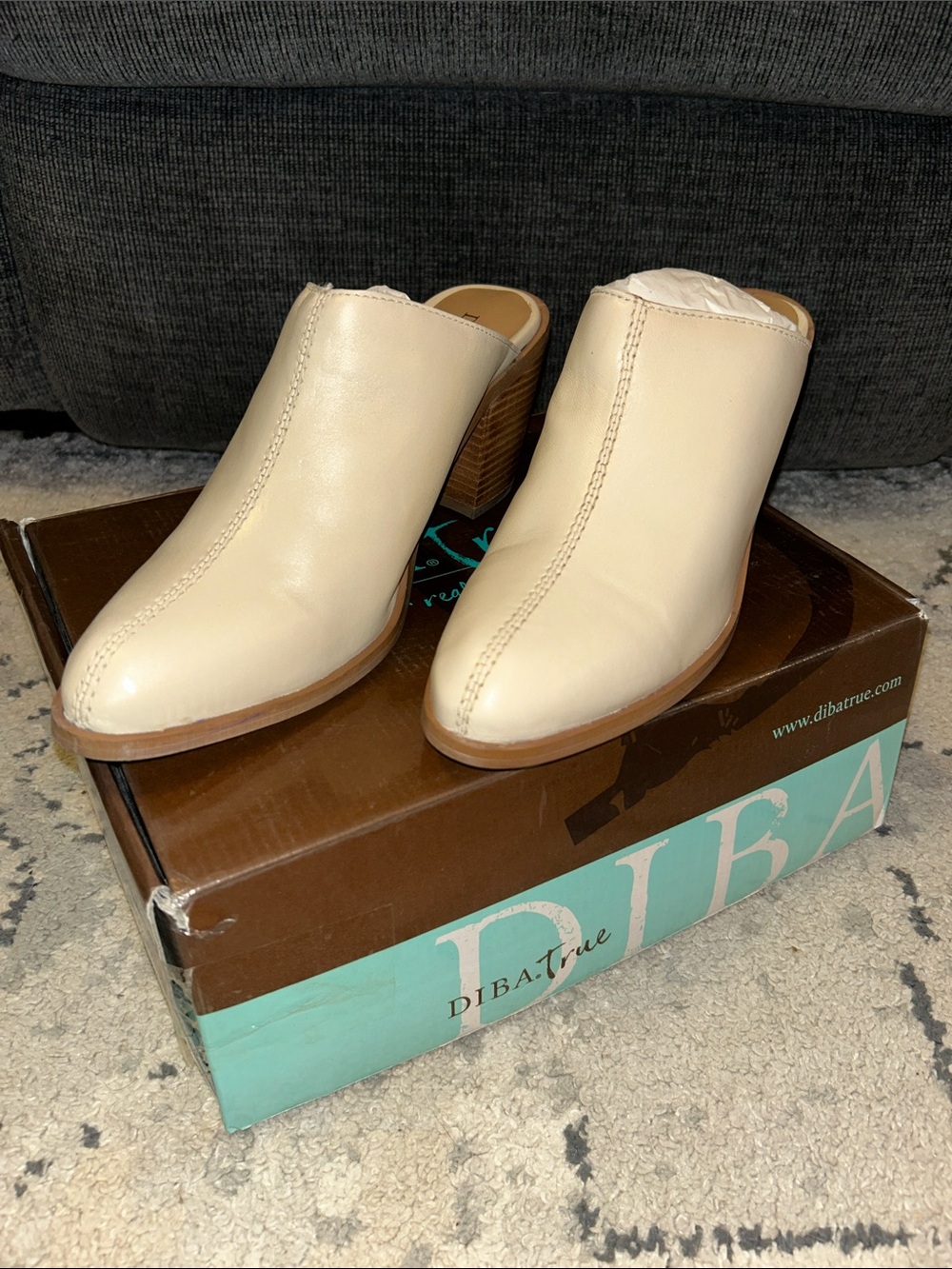 DIBA True Cream Leather Mule Booties